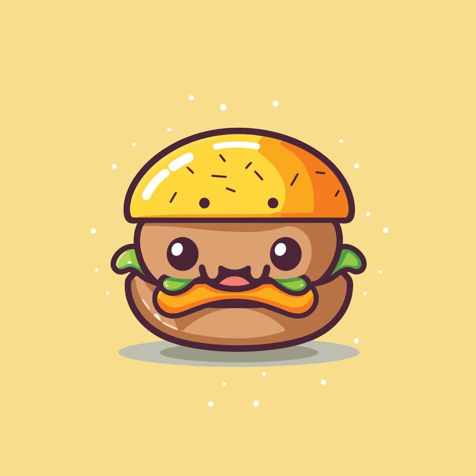 Cute Yummy kawaii burger chibi  mascot vector cartoon style