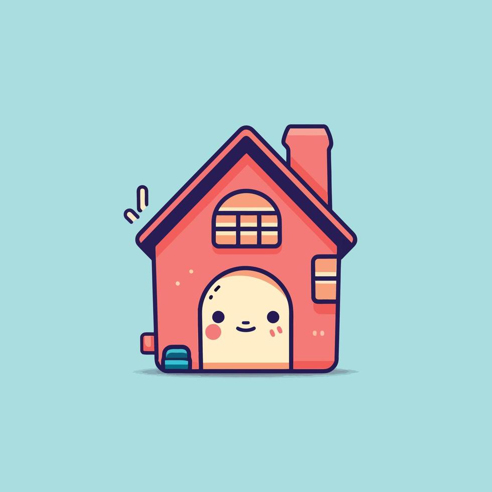 Cute kawaii house chibi  mascot vector cartoon style