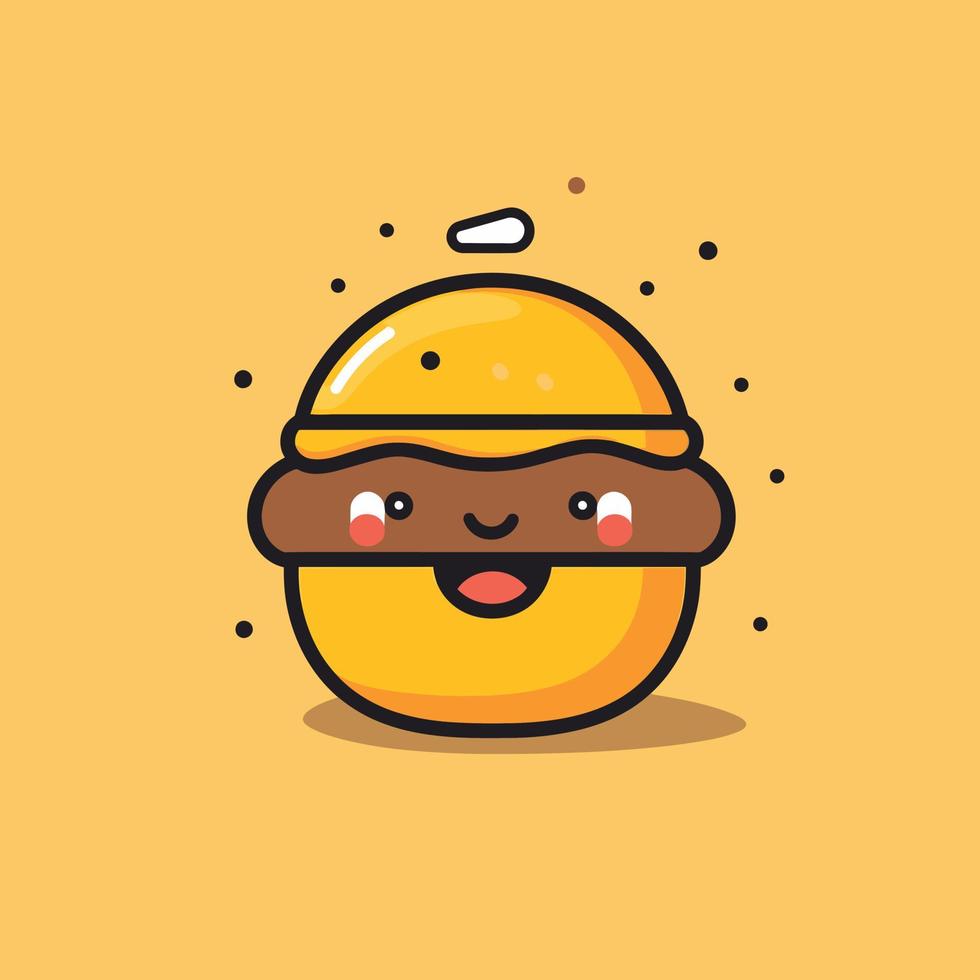 Cute Yummy kawaii burger chibi  mascot vector cartoon style