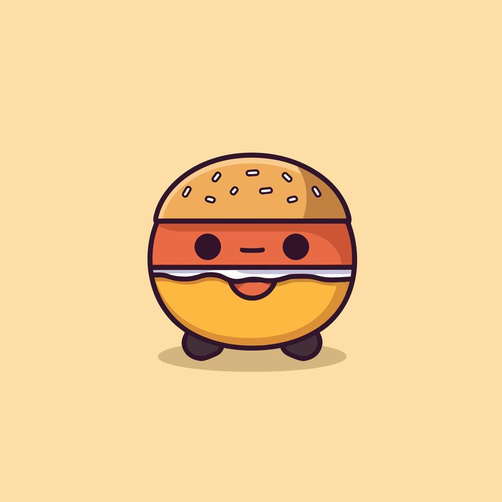 Cute Yummy kawaii burger chibi  mascot vector cartoon style