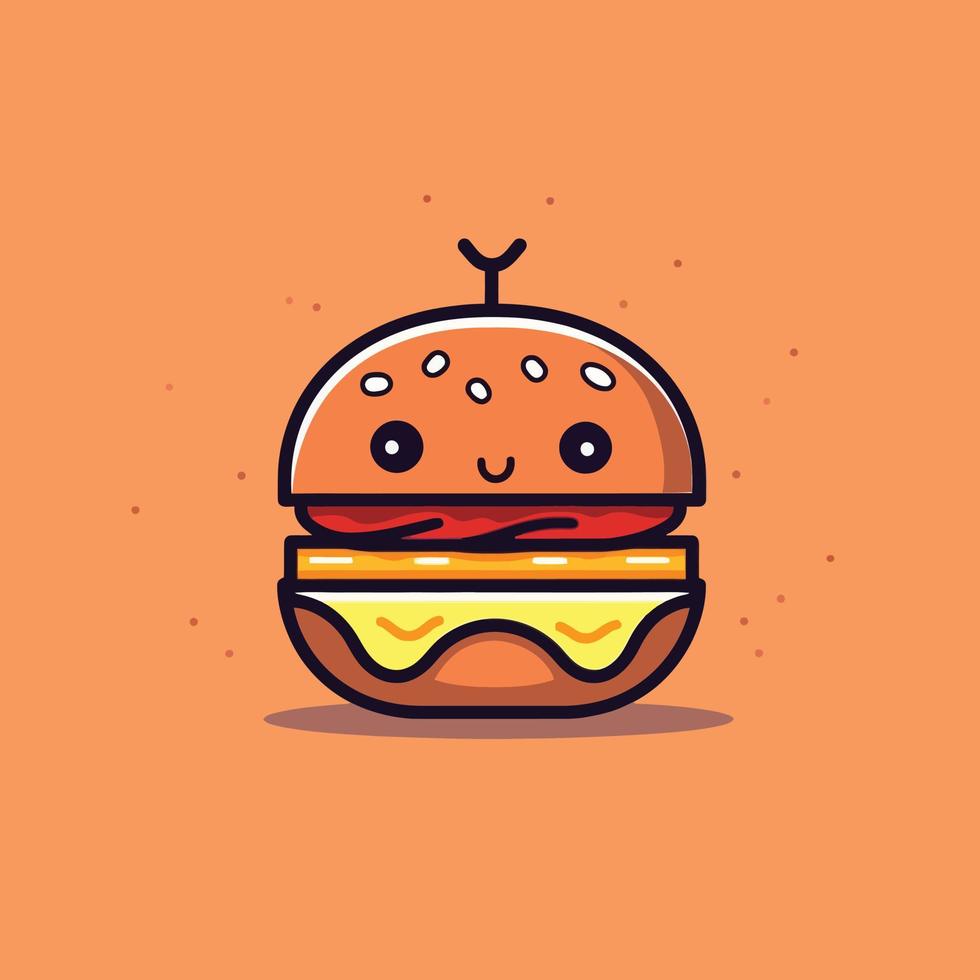 Cute Yummy kawaii burger chibi  mascot vector cartoon style