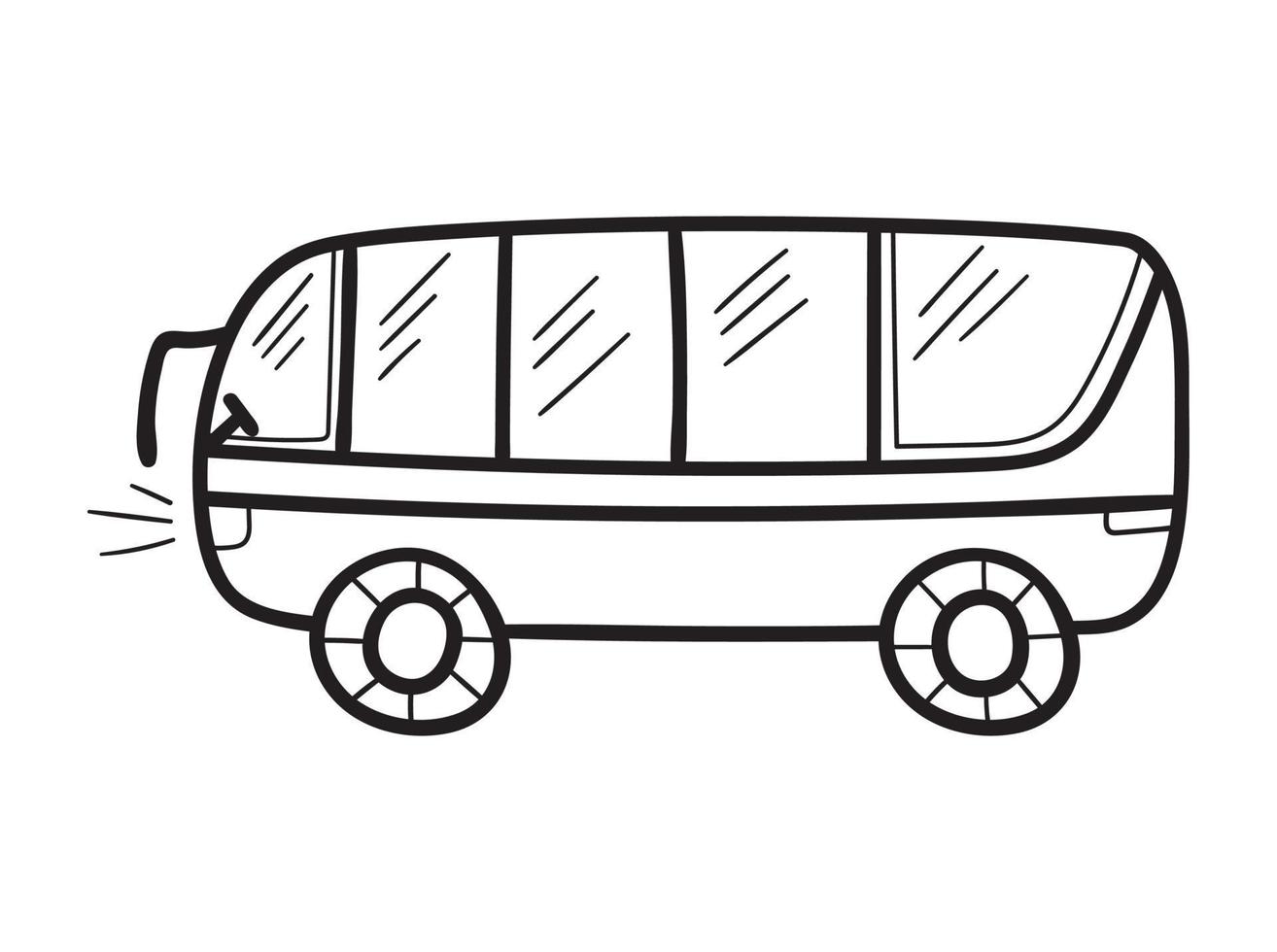 Bus in doodle sketch lines. Cartoon childish style. Hand drawn vector illustration isolated on white.