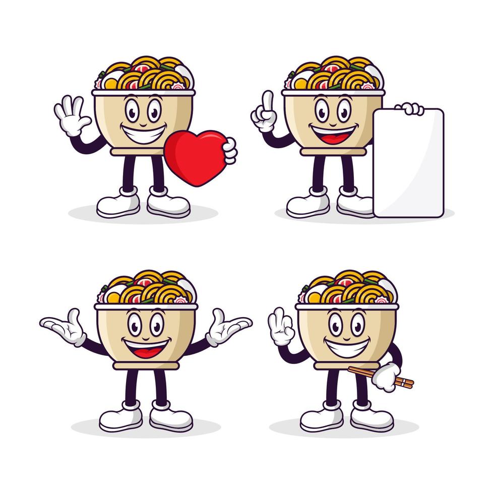 Mascot cartoon character ramen noodle design collection vector