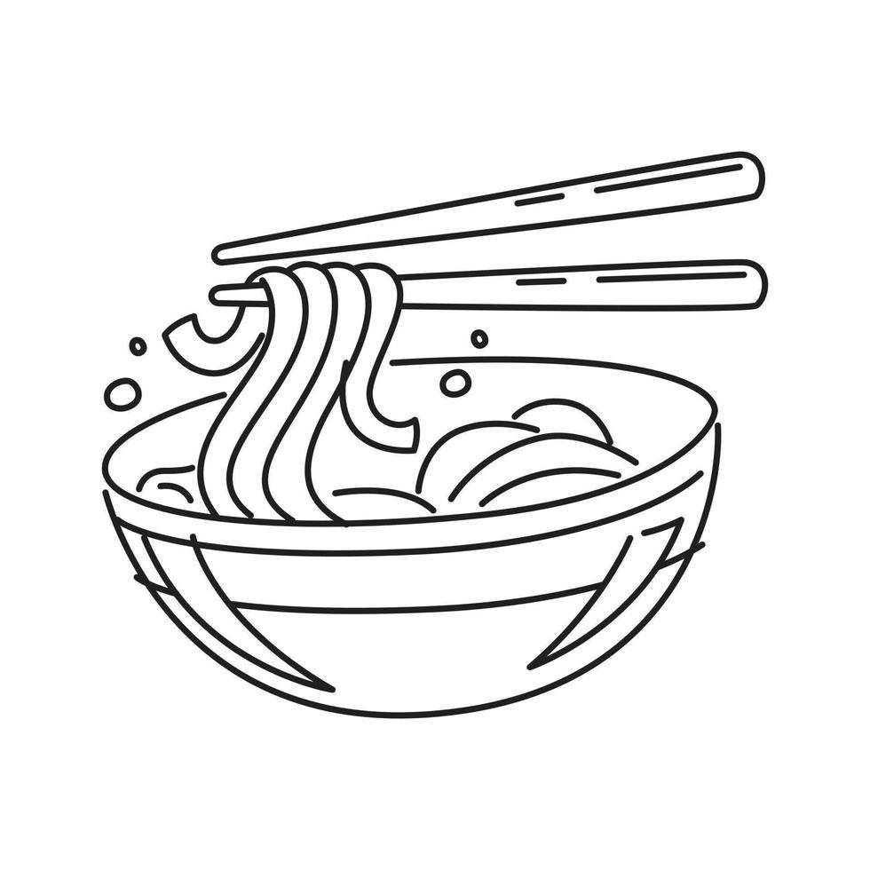 Line drawing of noodles in a bowl. vector