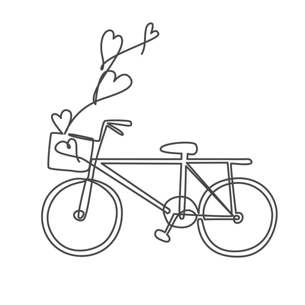 love bicycle continuous line drawing. vector