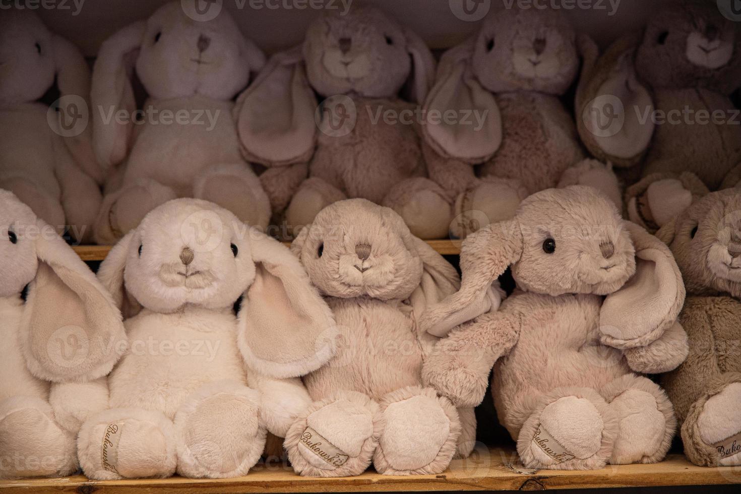 original soft delicate plush vintage toys displayed on shelves photo