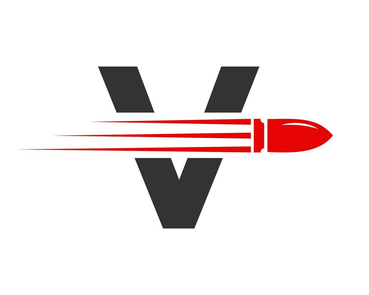 Letter V Shooting Bullet Logo With Concept Weapon For Safety and Protection Symbol vector