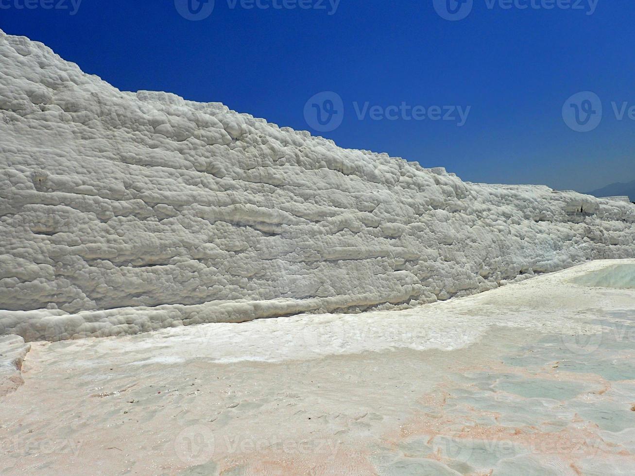 original Pamukkale place in Turkey in Asia landscape with limestone pools with blue warm water photo