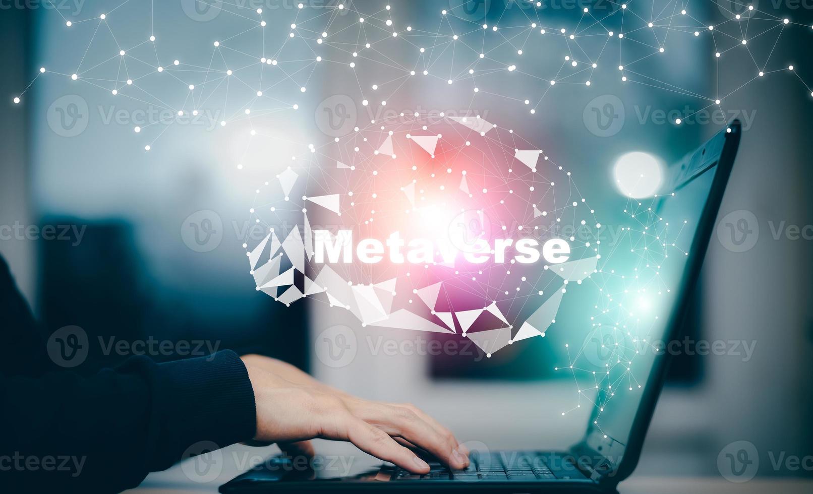 New metaverse with icon business concept,Business using laptop and virtual globe with financial icons future technology, business goals, online communication,graph Screen Icon of media screen,big data photo