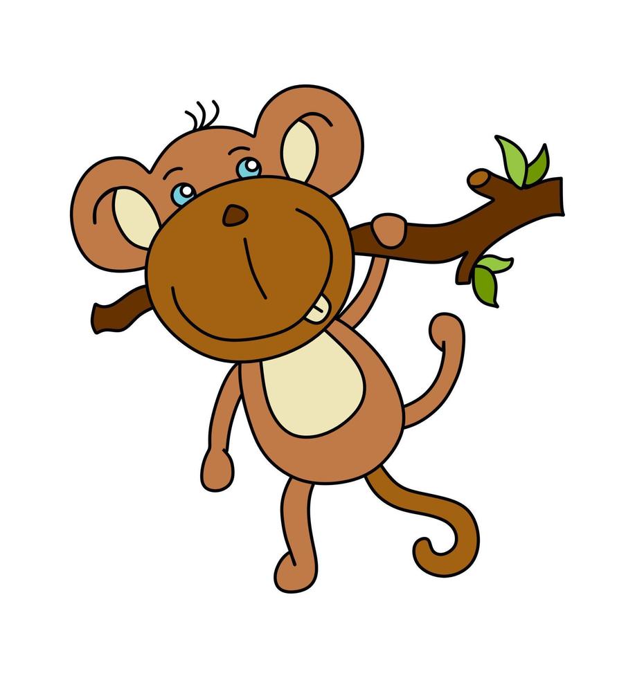 Monkey character Vector color doodle illustration isolated on white background