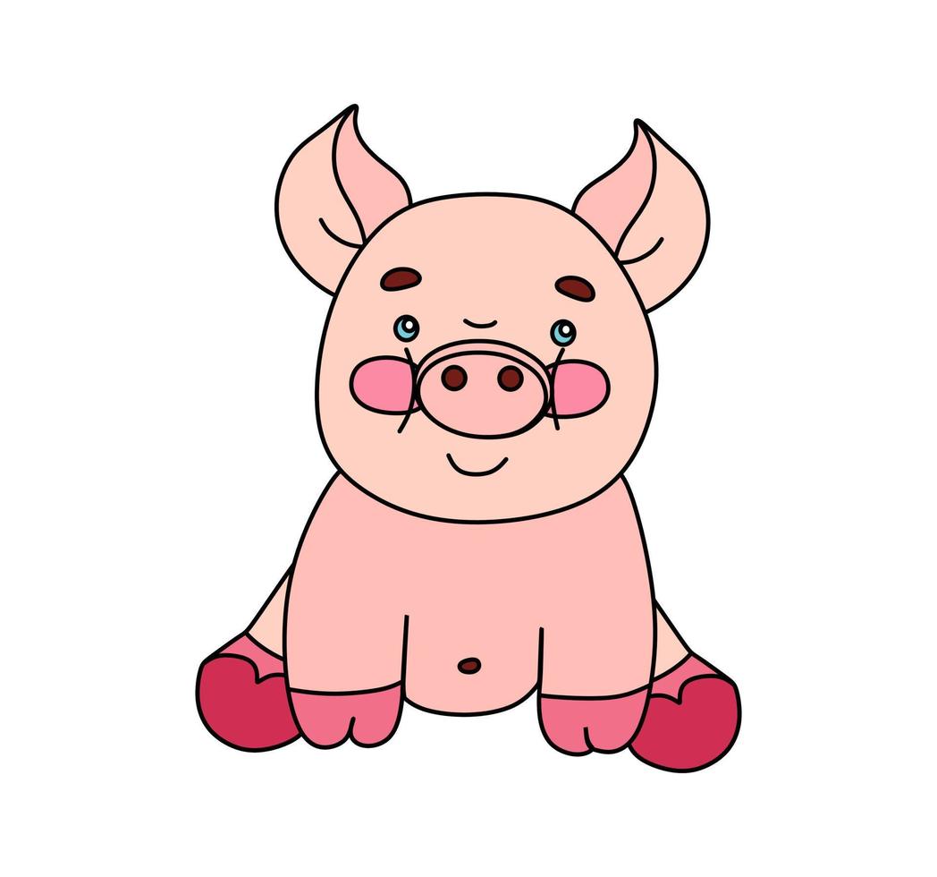 Pig character Vector color doodle illustration isolated on white background