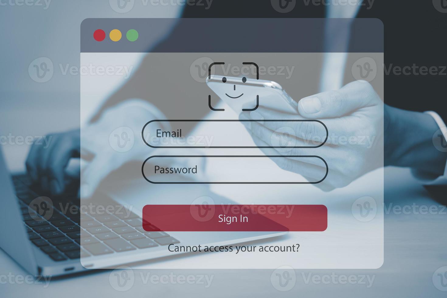 Security password login online concept  Hands typing and entering username and password of social media, log in with smartphone to an online bank account, data protection from hacker photo