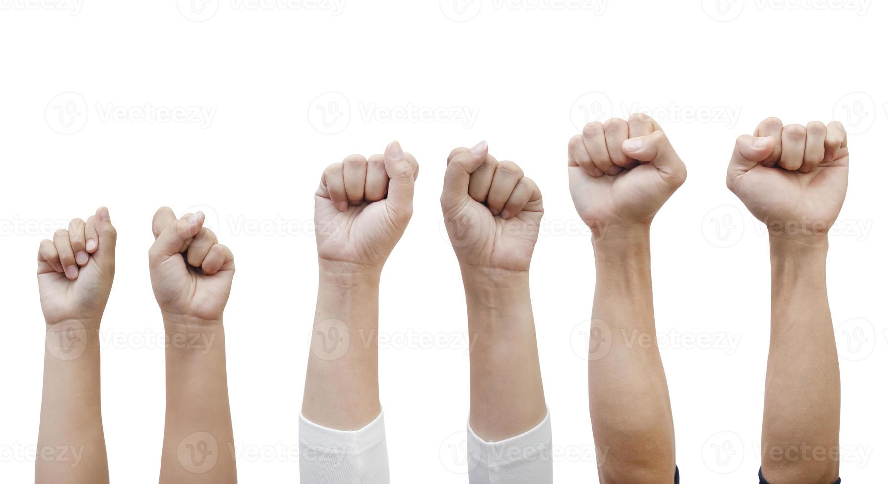 Set arm body of woman and man and child hand isolated on white background, Save with clipping path, handful,hand gesture photo