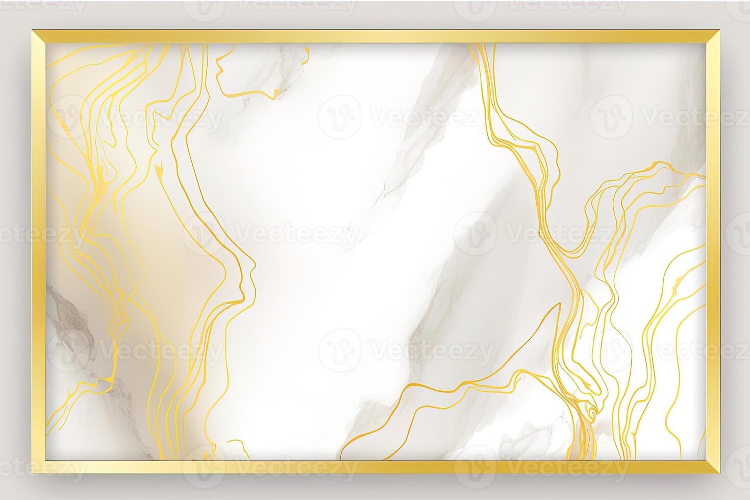 Rectangle gold frame on white marble background. photo