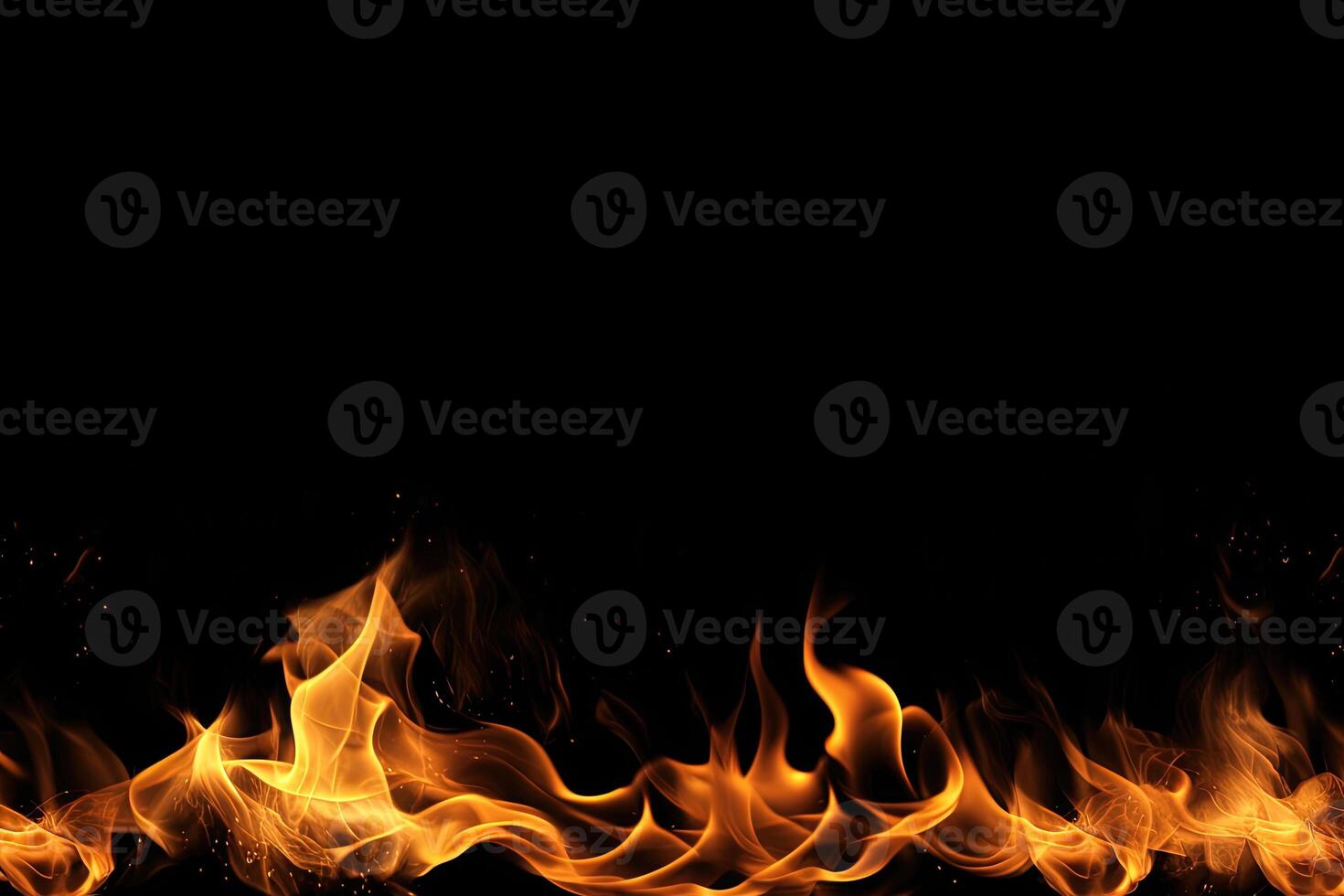 Burning fire flame on black background with copy space. photo