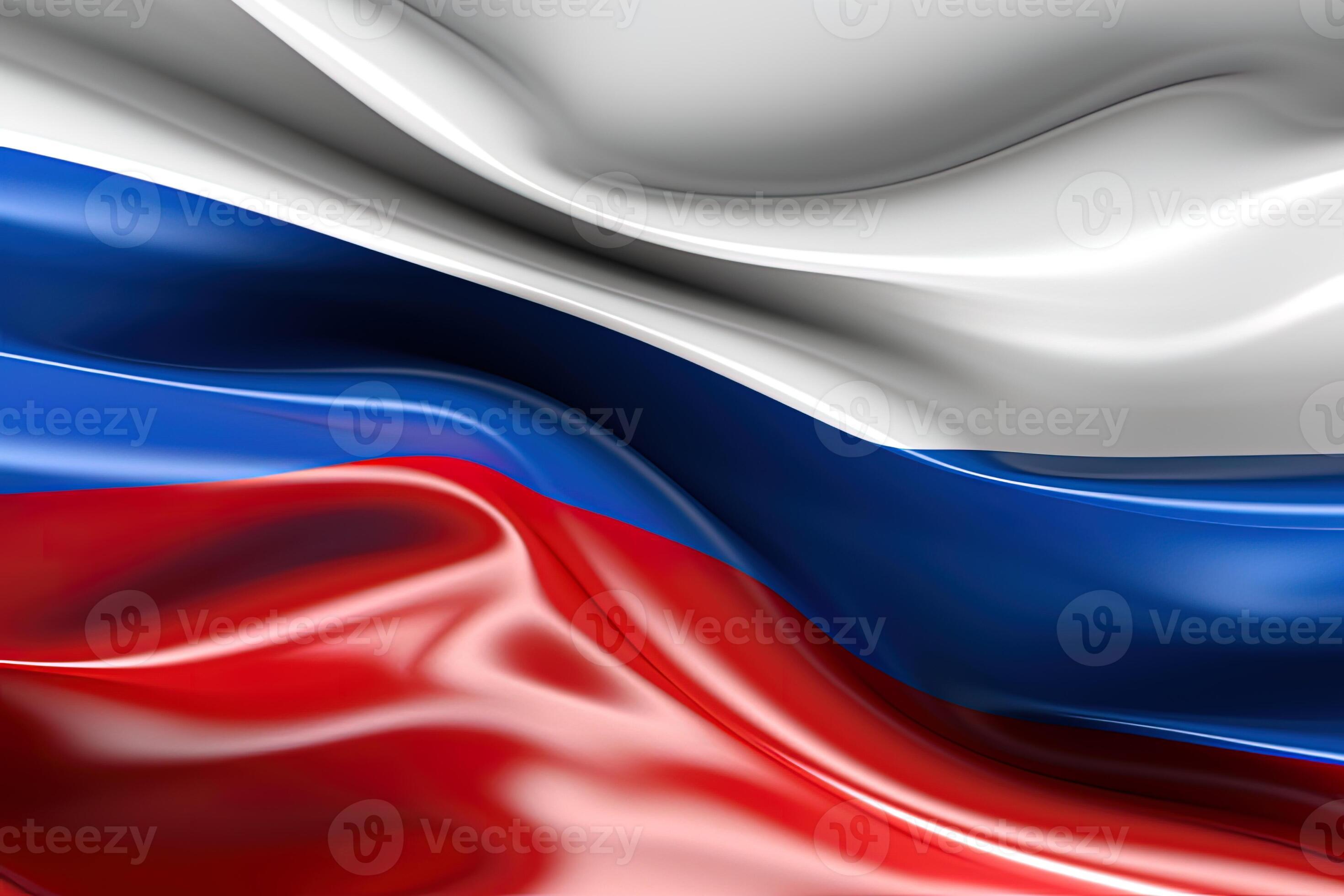 white, blue and red background, waving the national flag of Russia, waved a highly detailed