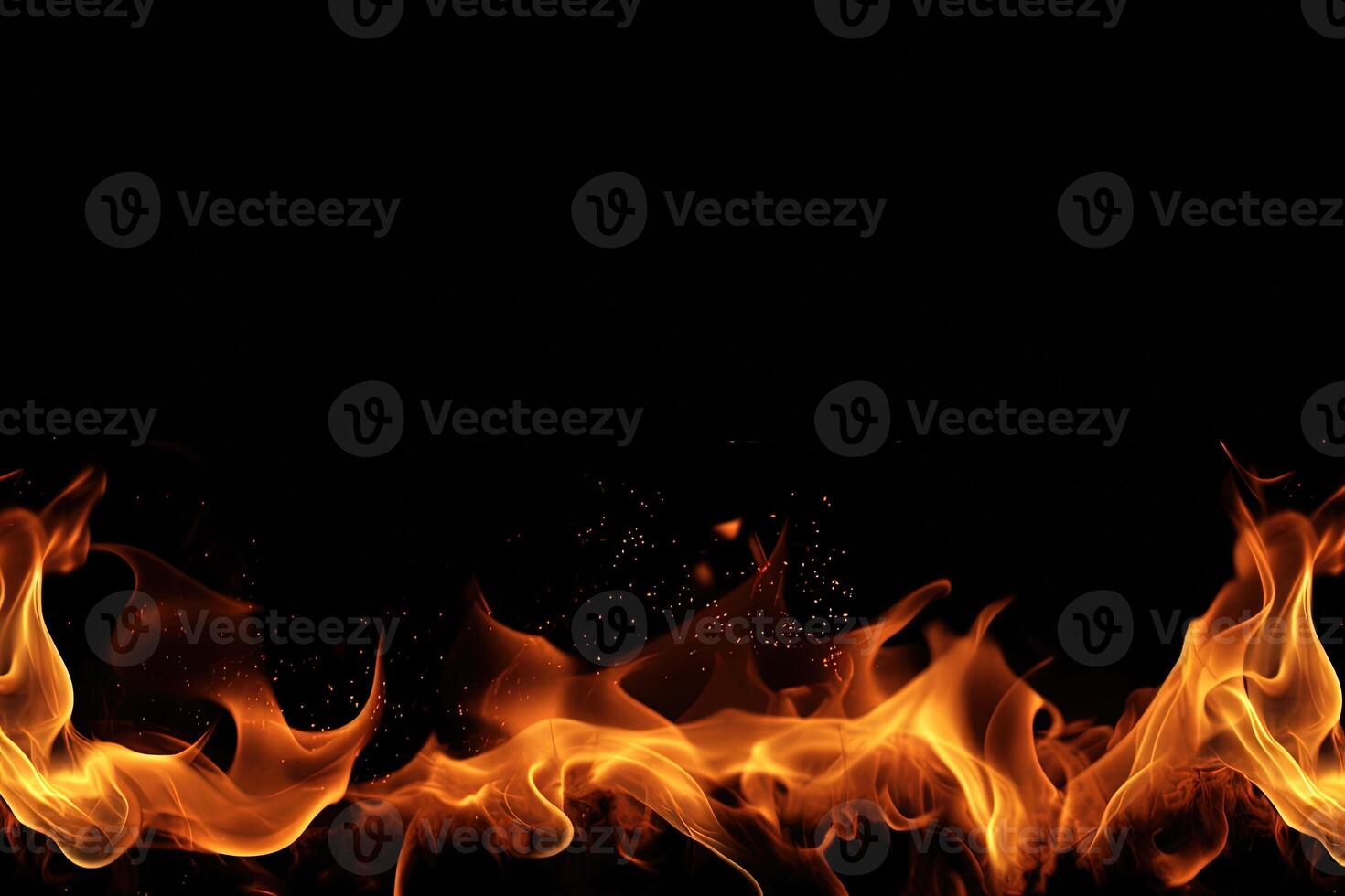 Burning fire flame on black background with copy space. photo