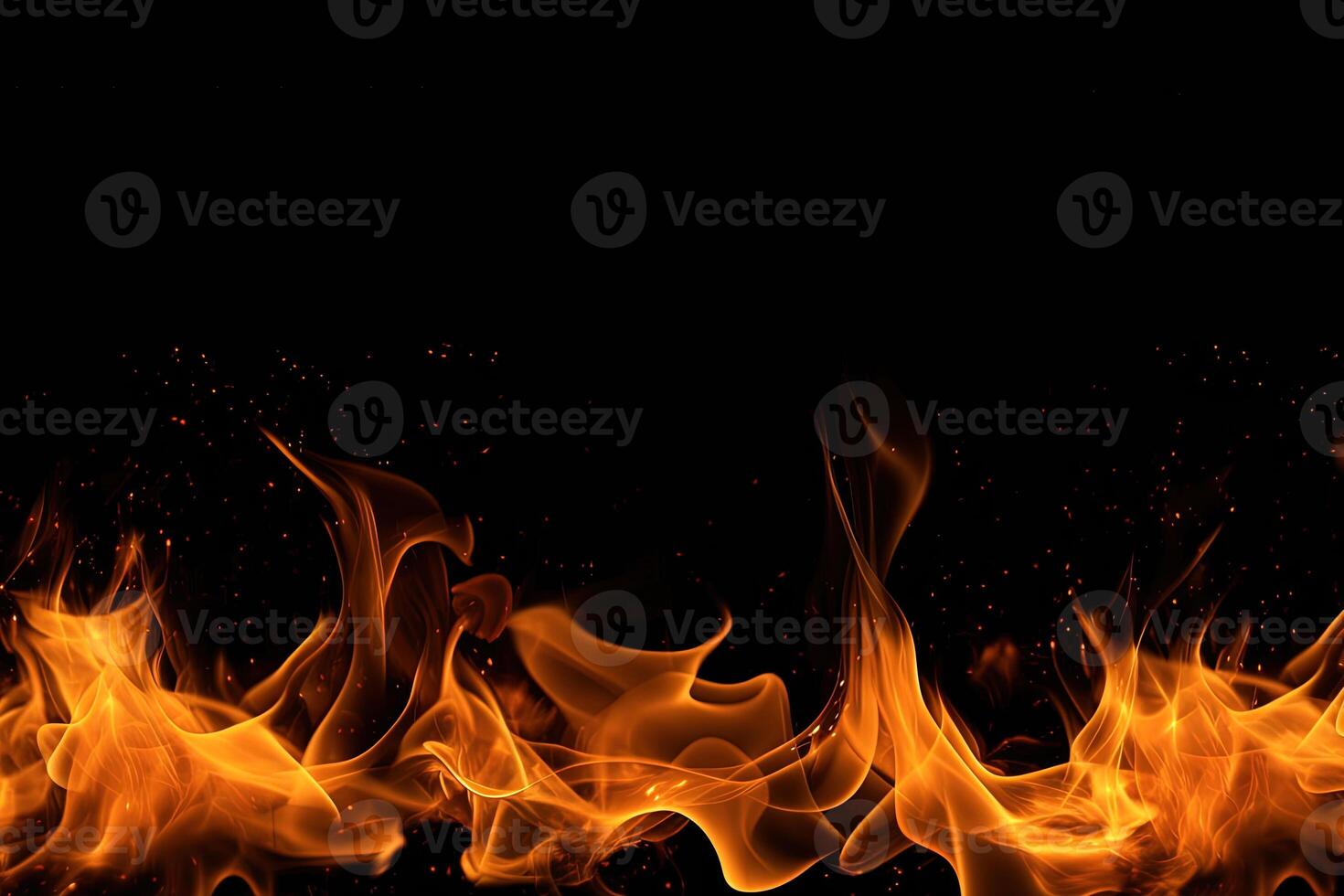 Burning fire flame on black background with copy space. photo