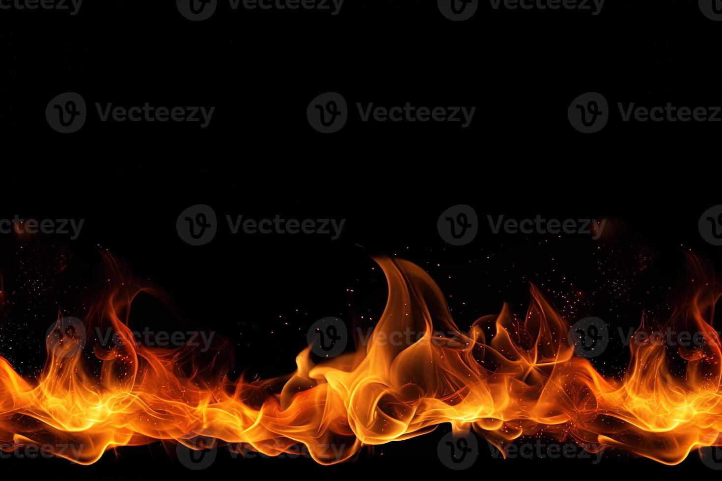 Burning fire flame on black background with copy space. photo