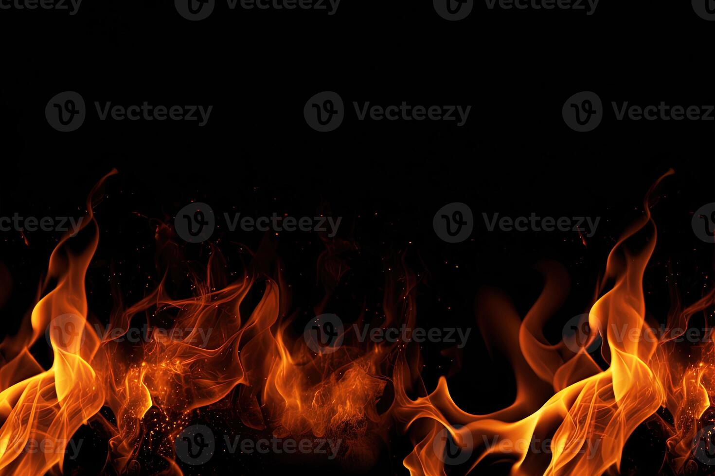 Burning fire flame on black background with copy space. photo