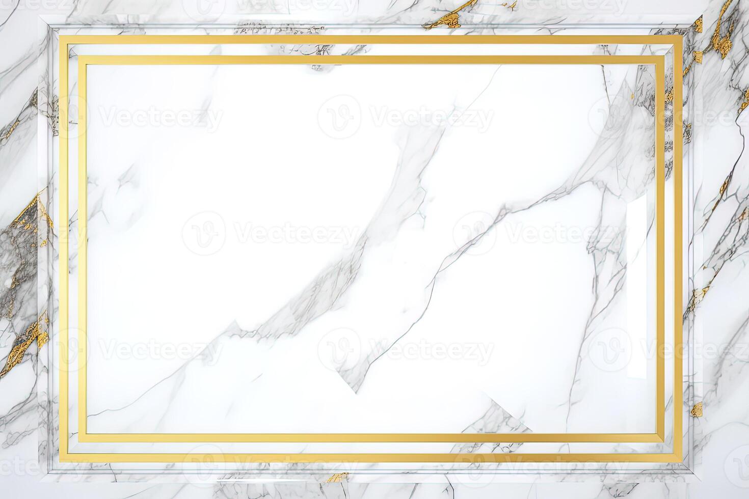 Rectangle gold frame on white marble background. photo