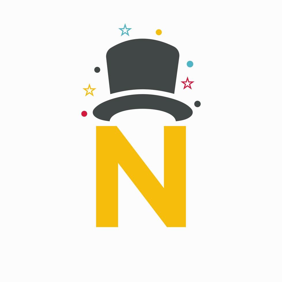 Letter N Magic Hat Logo Design. Magician Symbol Vector Template