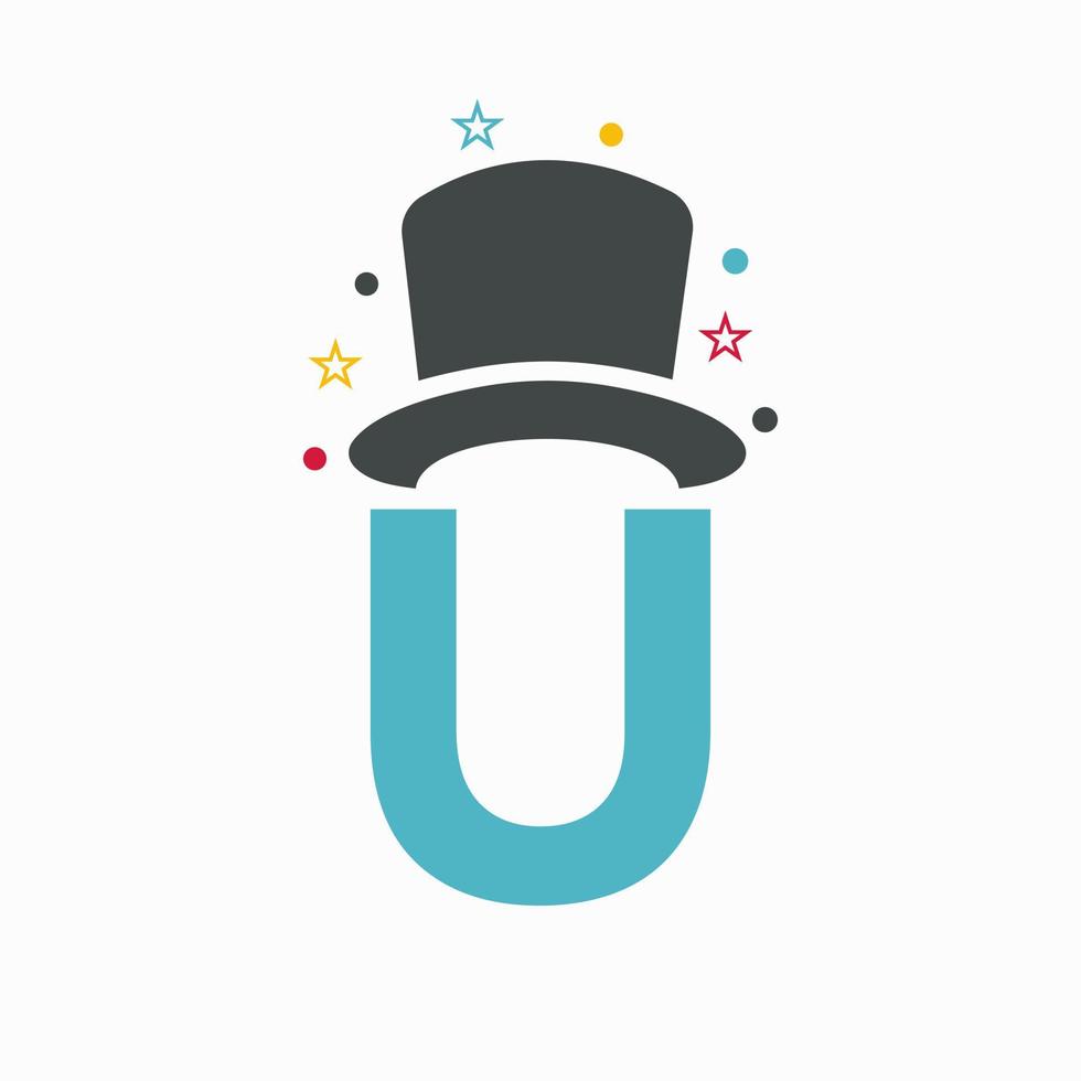 Letter U Magic Hat Logo Design. Magician Symbol Vector Template