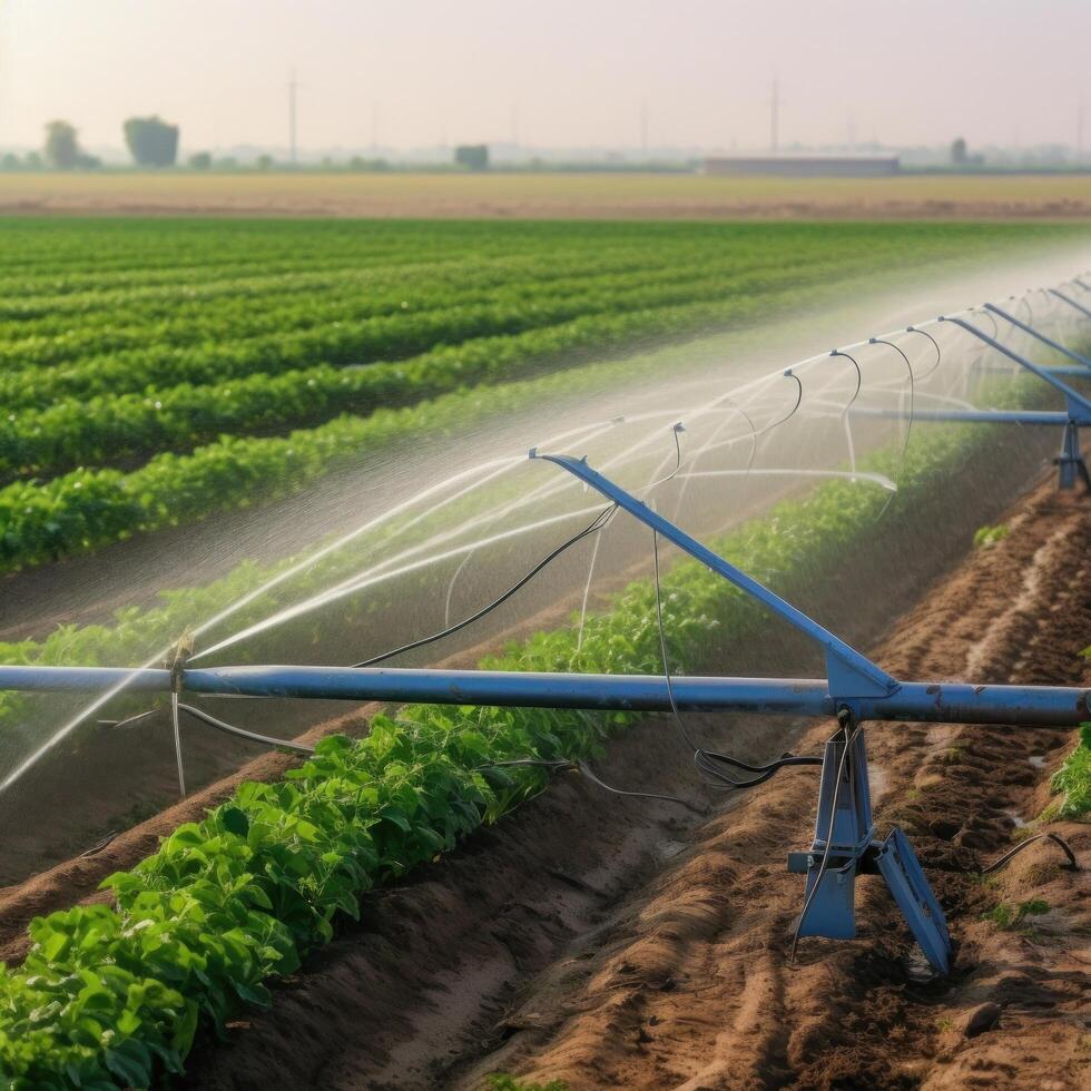 Irrigation system in functional watering of agricultural plants Illustration photo