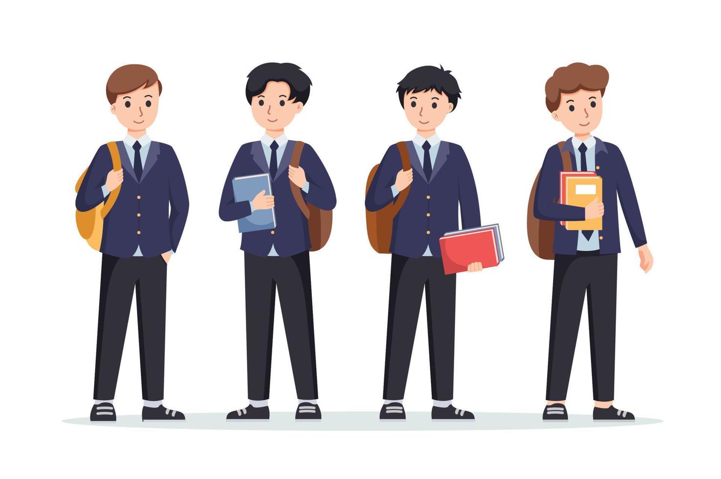 character boys high school student in school uniform vector illustration