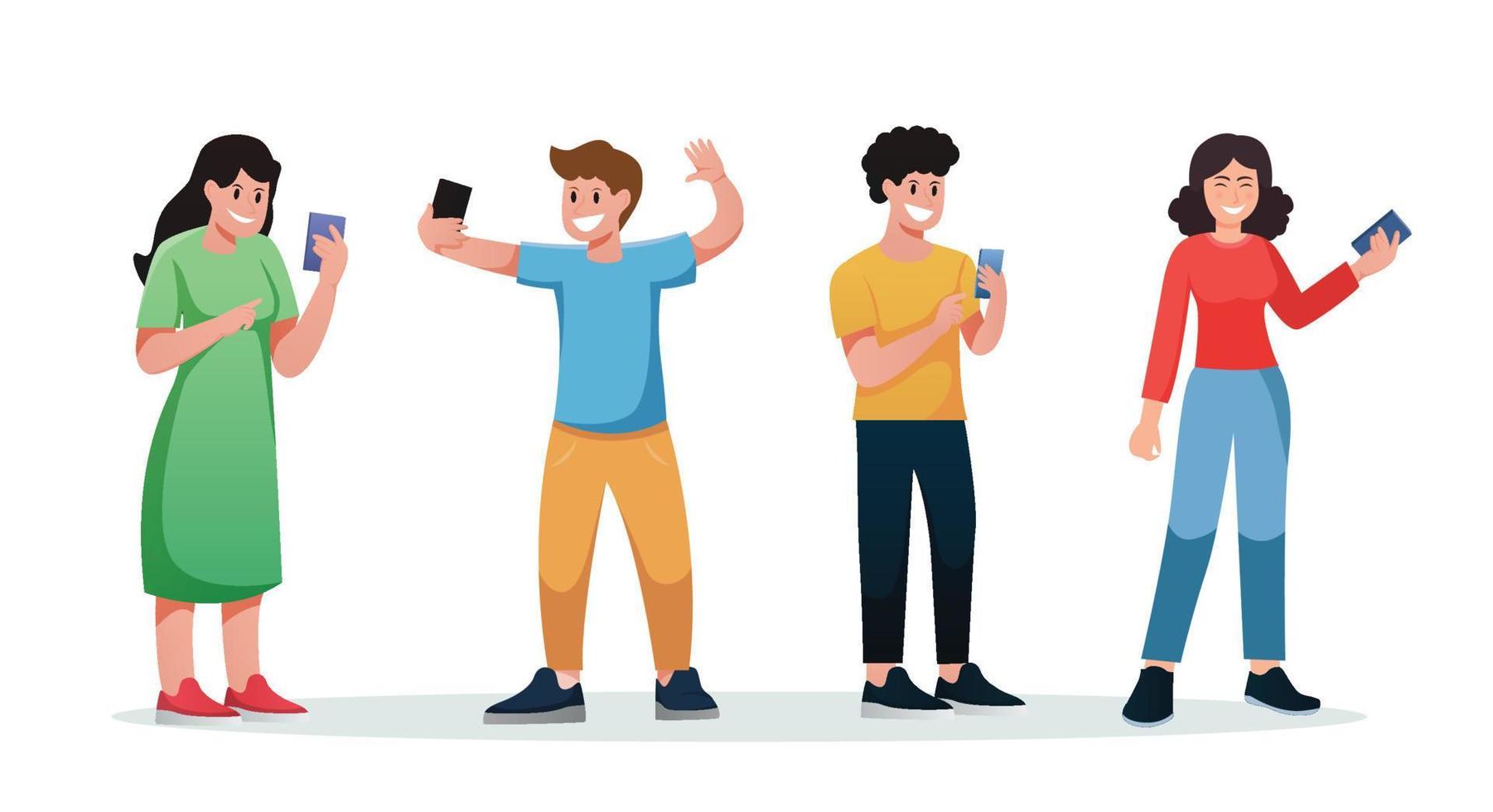 people using smartphone isolated vector illustration