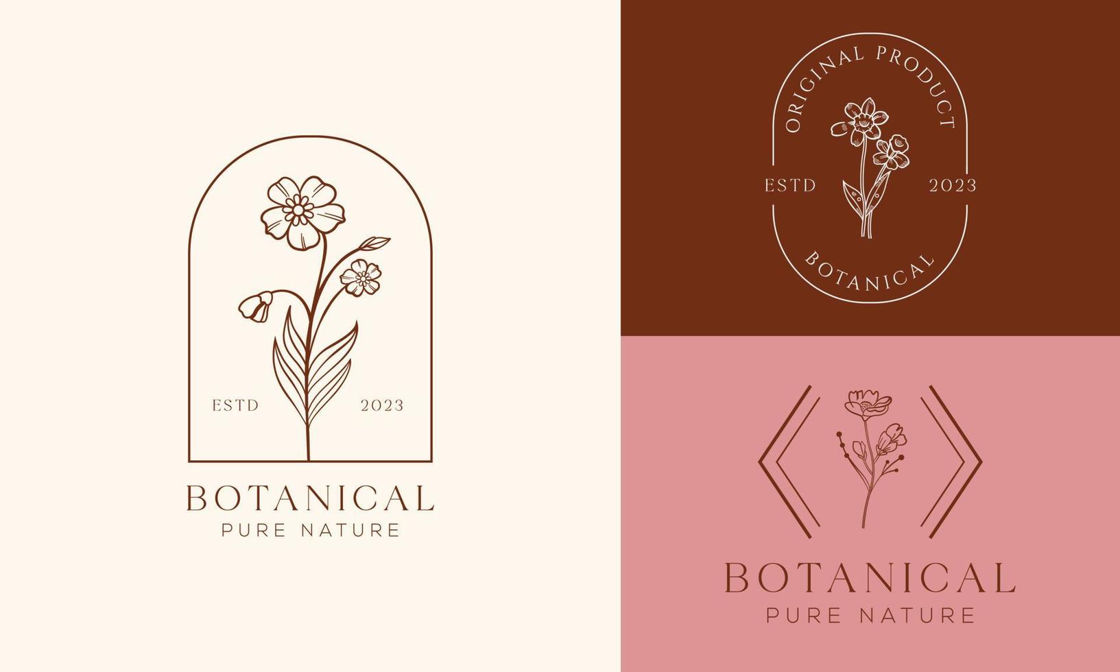 botánico floral elemento mano dibujado logo con salvaje flor y hojas. logo para spa y belleza salón, boutique, orgánico comercio, boda, floral diseñador, interior, fotografía, cosmético. gratis vector