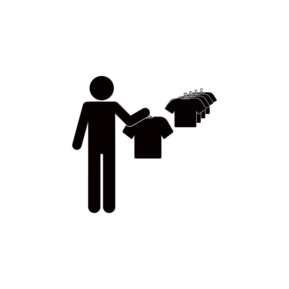 man chooses a T-shirt vector icon illustration