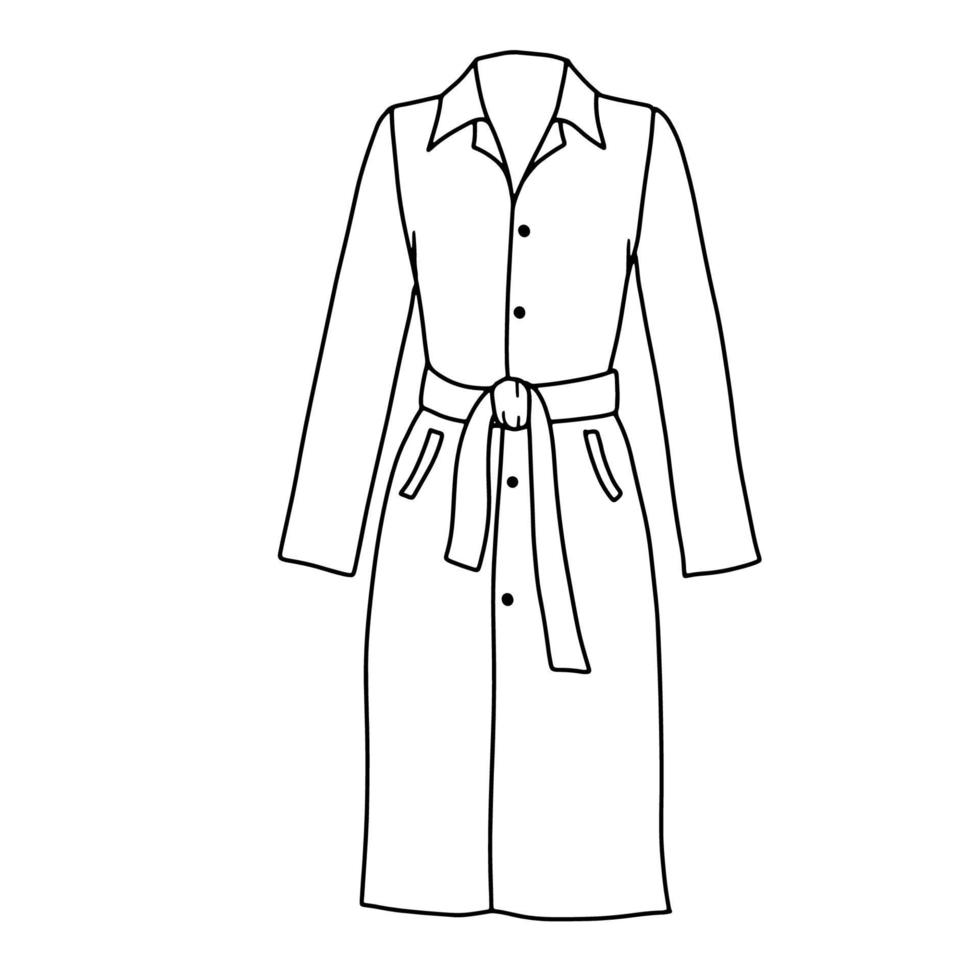 Autumn female raincoat isolated on white. Doodle outline illustration. Warm outerwear vector