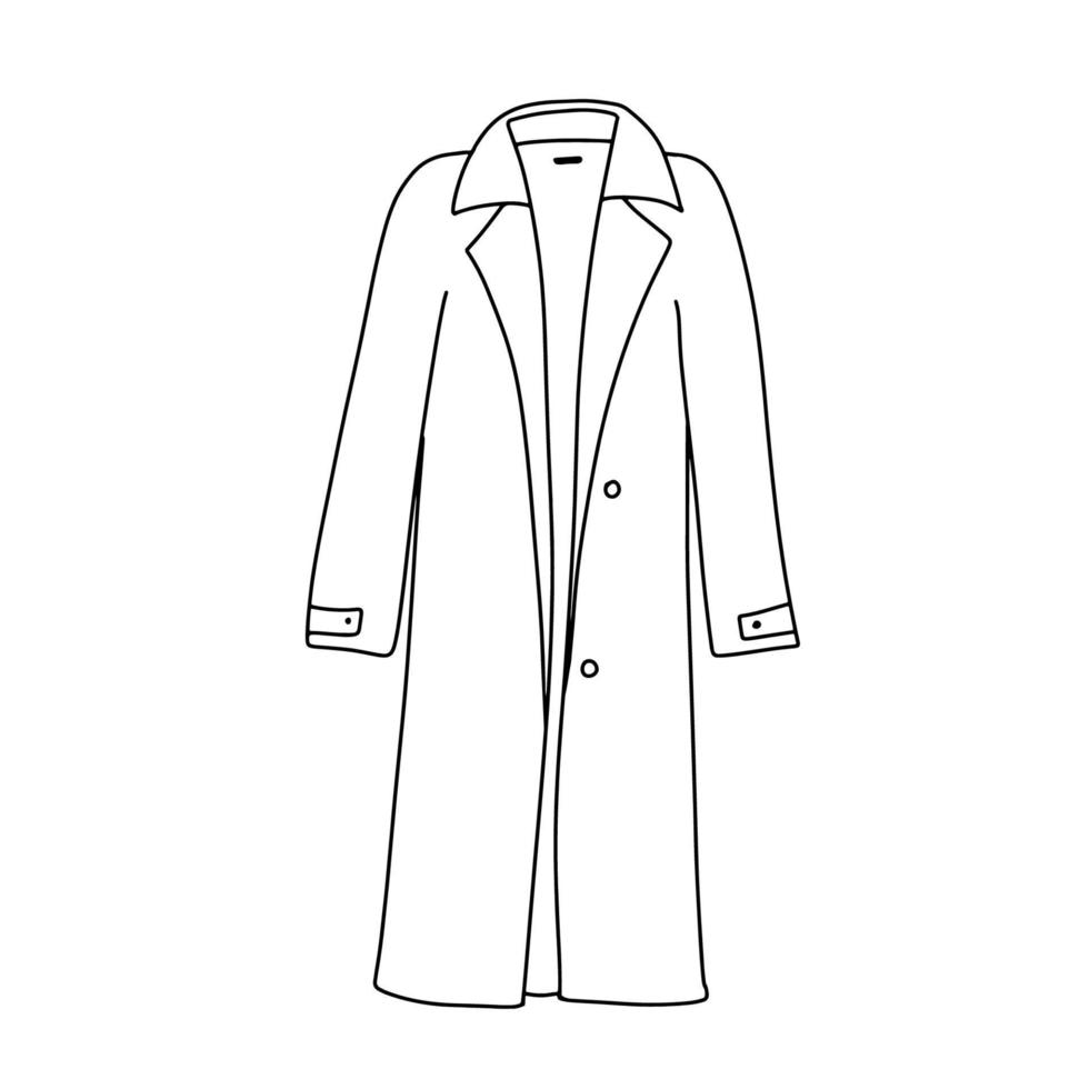 Autumn female raincoat isolated on white. Doodle outline illustration. Warm outerwear vector