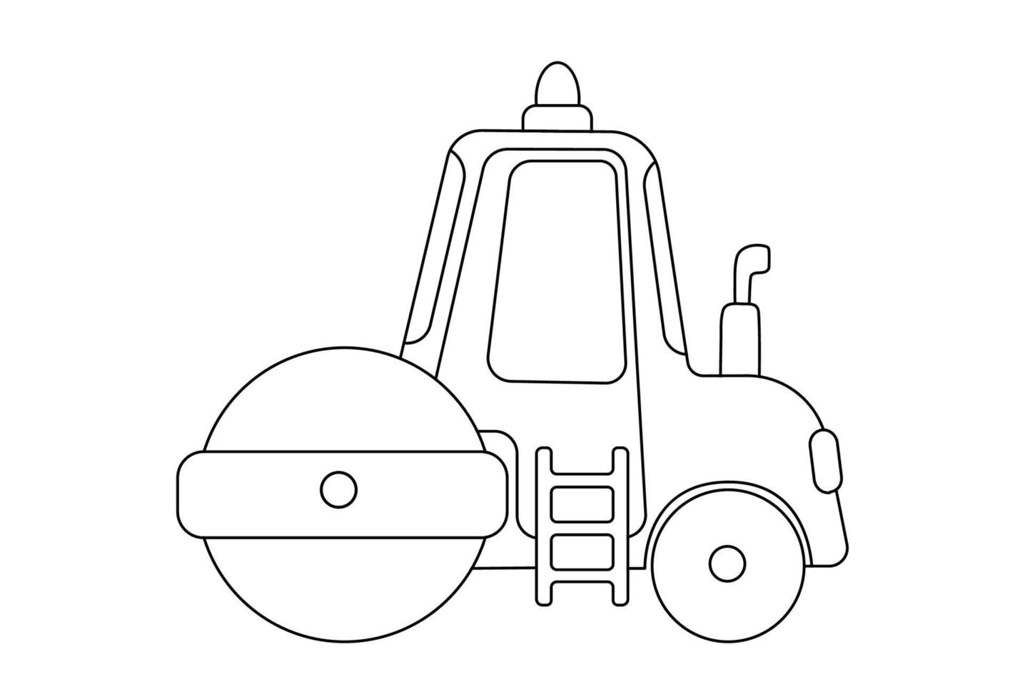 Construction road roller icon. Outline vector illustration isolated on white background. Childish cute construction vehicle for coloring page