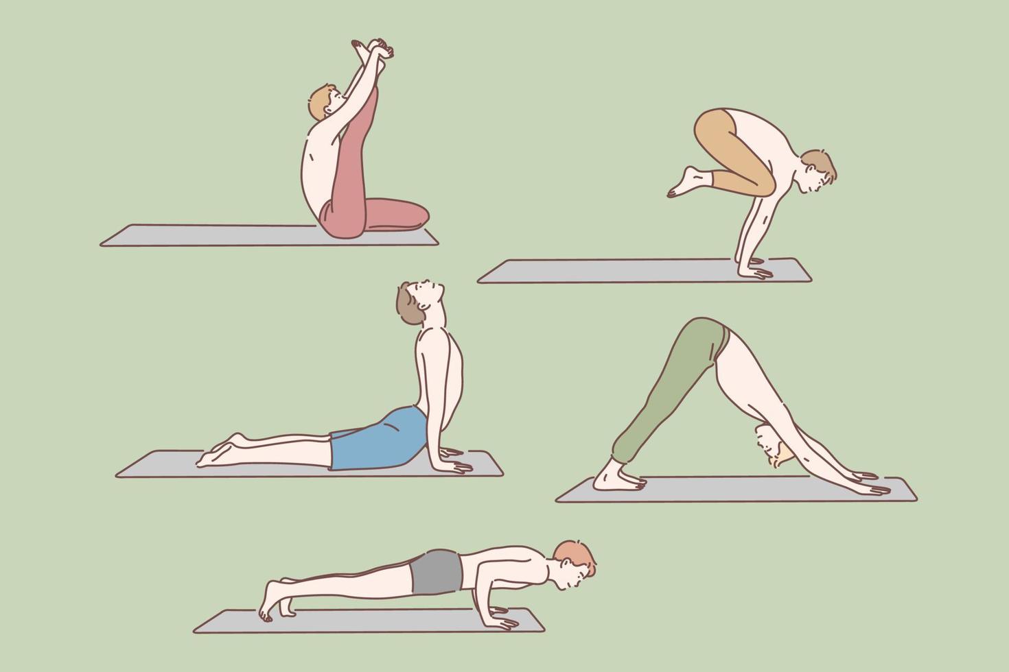 cuidado de la salud, yoga ejercicios conjunto concepto vector