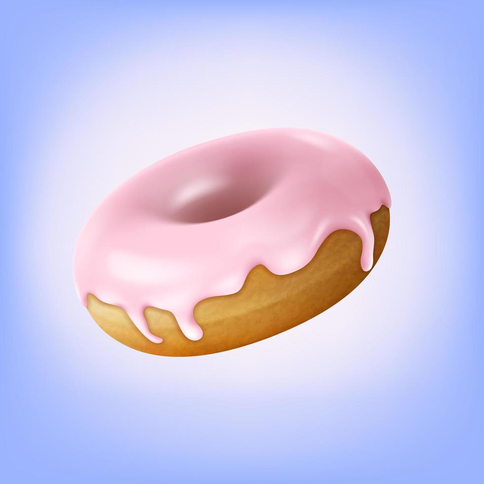 Realistic Detailed 3d Pink Berry Glazed Donut. Vector