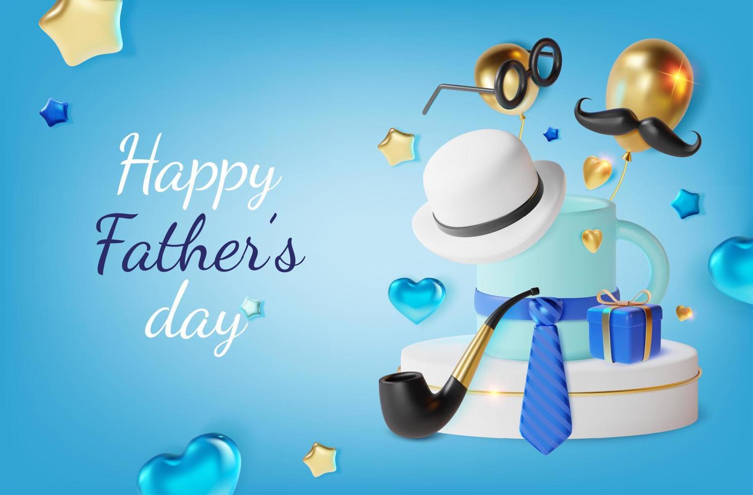 Realistic Detailed 3d Happy Fathers Day Concept Poster Greeting Card. Vector