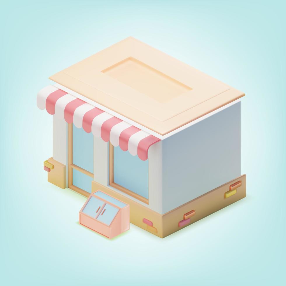 3d Minimal Convenience Store Cartoon Style. Vector