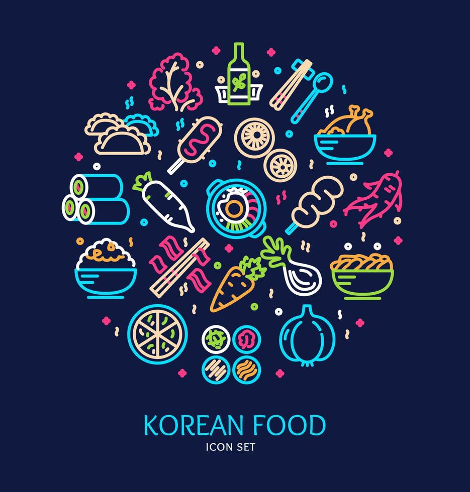 Korean Food Sign Round Design Template Thin Line Icon Banner. Vector