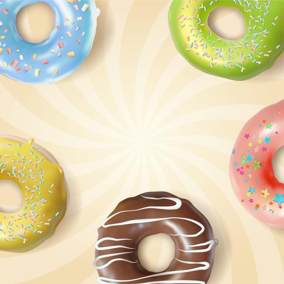 Realistic Detailed 3d Fresh Hot Donuts Concept Background. Vector