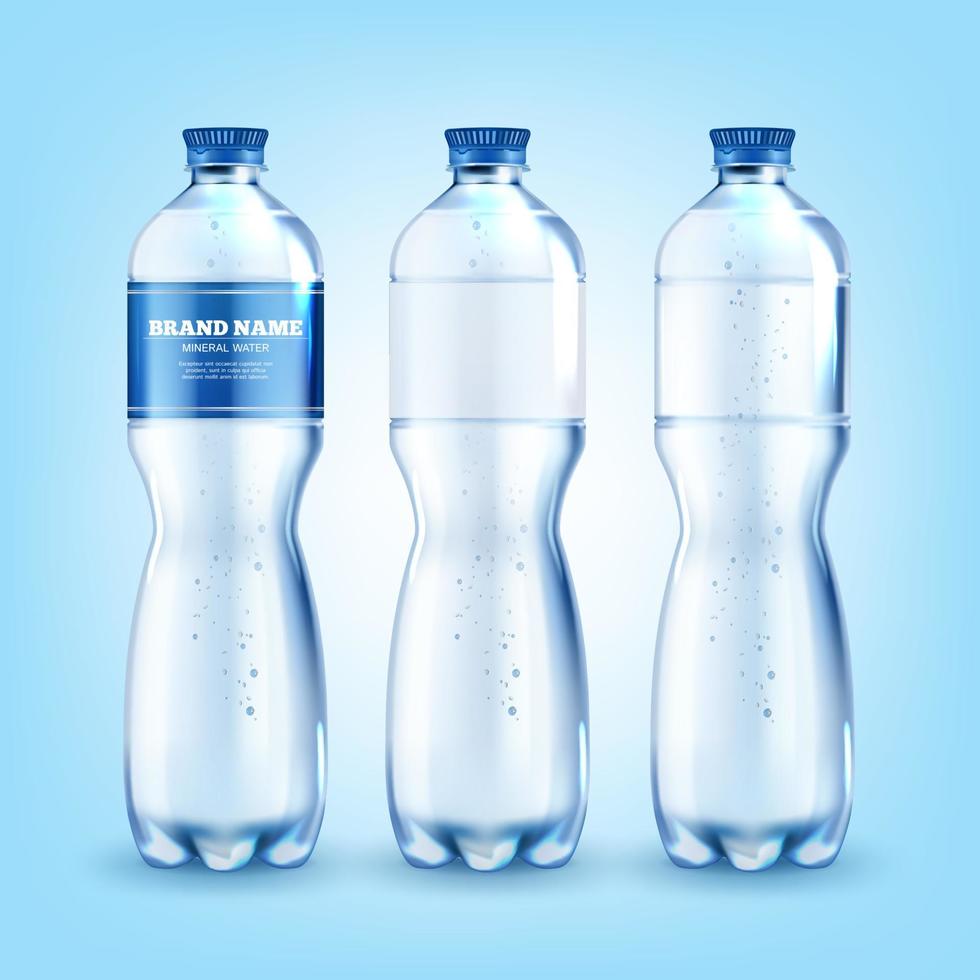 Realistic Detailed 3d Mineral Water Plastic Bottle Set. Vector