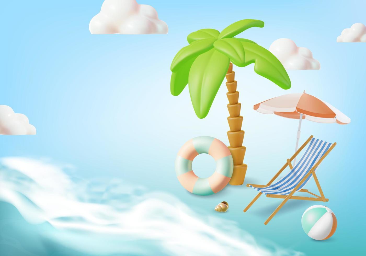 3d Summer Travel and Tourism Concept Background. Vector