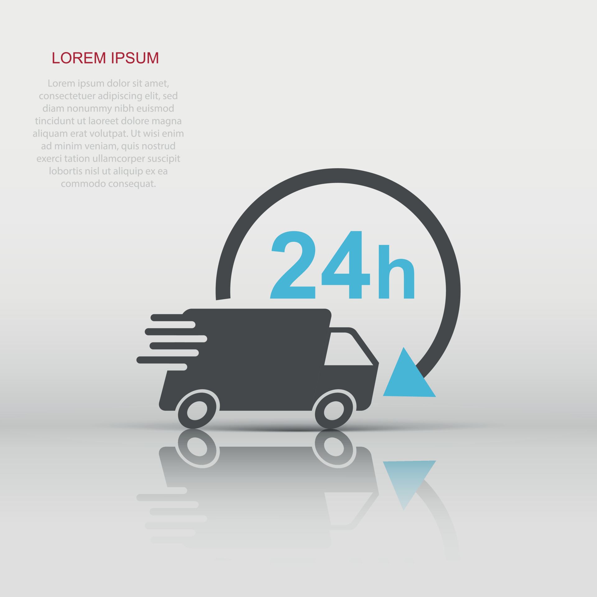 Vector delivery truck 24h icon in flat style. 24 hours fast delivery