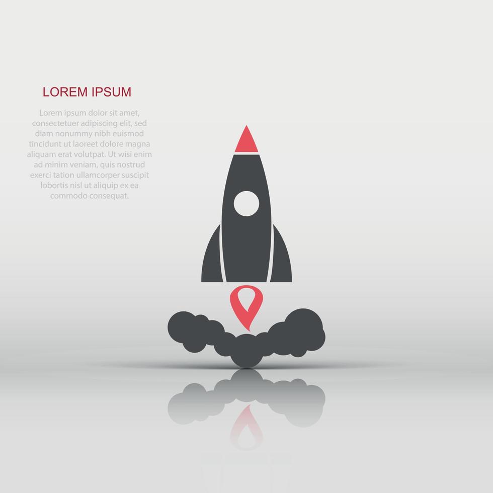 Vector rocket icon in flat style. Startup launch sign illustration pictogram. Rocket business concept.