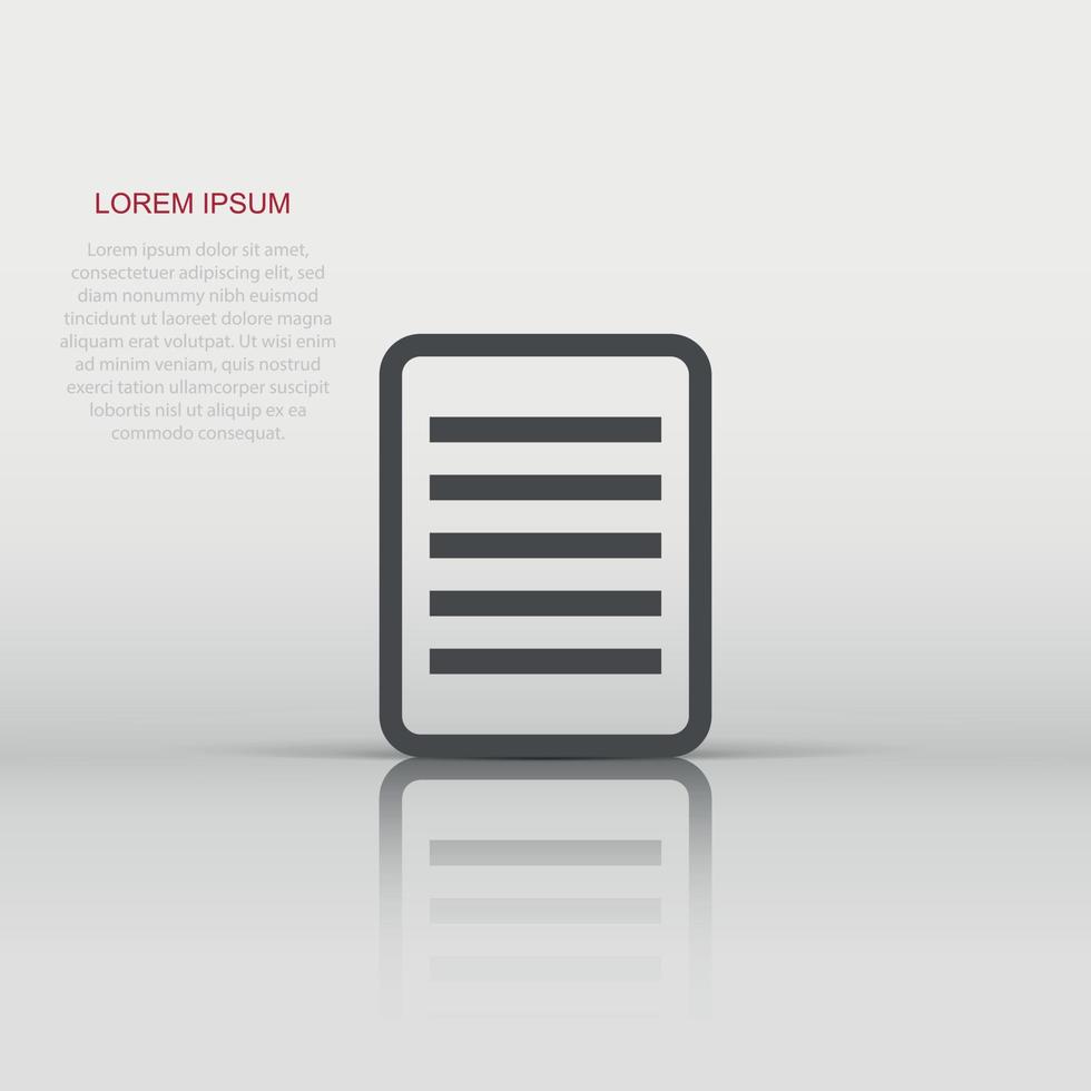 Vector document icon in flat style. Note sign illustration pictogram. Notebook business concept.