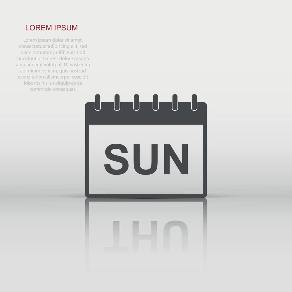 Vector sunday calendar page icon in flat style. Calendar sign illustration pictogram. Sunday agenda business concept.