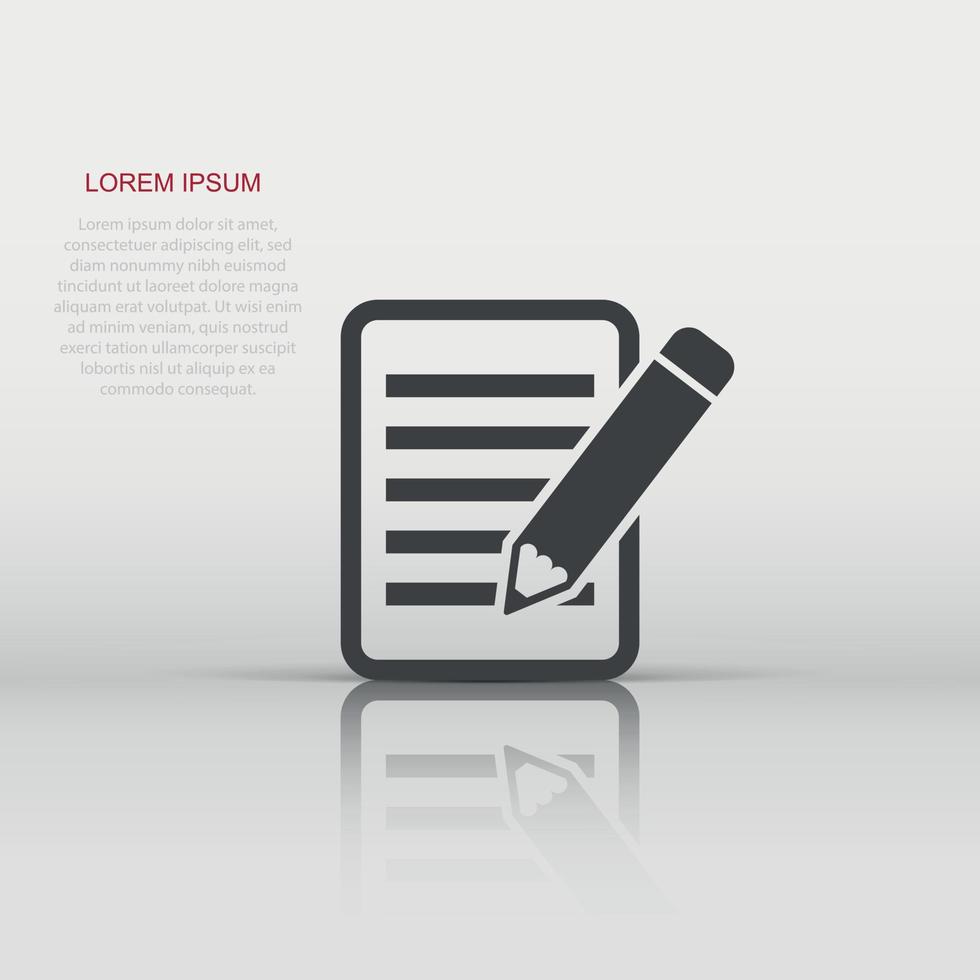 Vector document with pencil icon in flat style. Note with pen sign illustration pictogram. Notebook business concept.