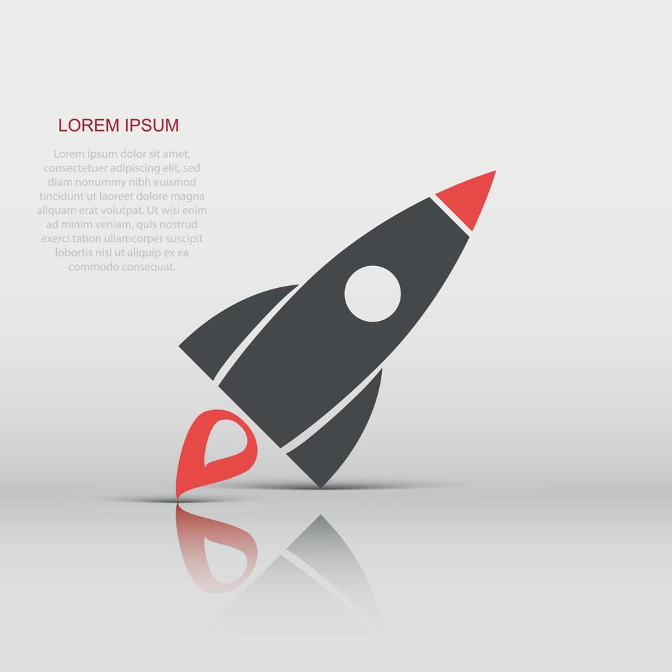 Vector rocket icon in flat style. Startup launch sign illustration pictogram. Rocket business concept.