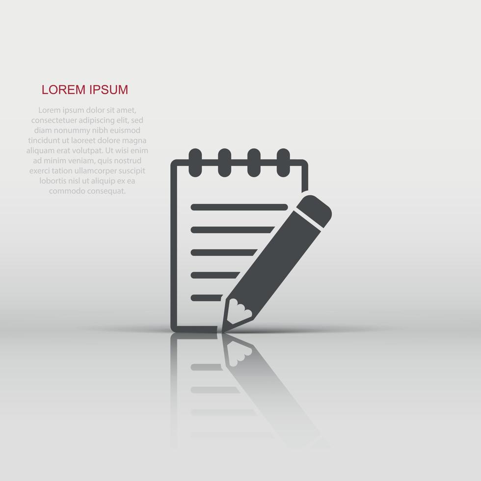 Vector document with pencil icon in flat style. Note with pen sign illustration pictogram. Notebook business concept.